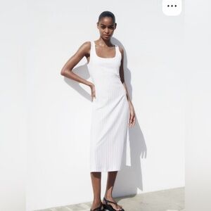 zara cream knit midi dress NWT ZARA Size M Asymetrical Cream Ivory Crochet Knit Midi Beach Vacation  Dress